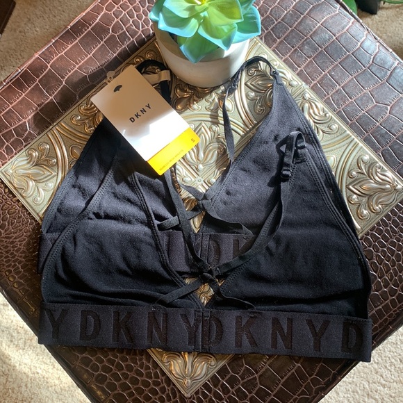 🌹DKNY• 2 New Ultra Soft Seamless Mesh Adjustable Designer Black Bralettes - Picture 2 of 11